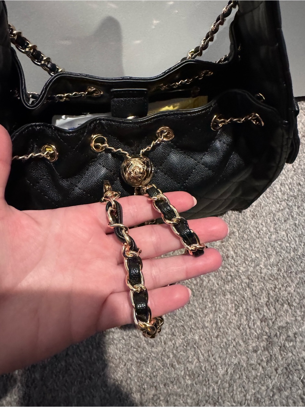 Black Quilted Chain-Accent Shoulder Bag - Picture 8 of 12